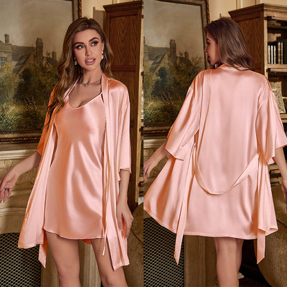 Ice Silk Pajamas 2 Piece Set